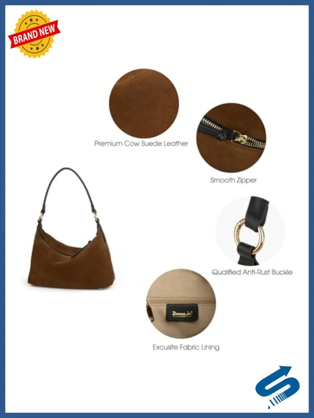 Real Cowhide Suede Slouchy Crescent Hobo Bag Shoulder Satchel Tote
